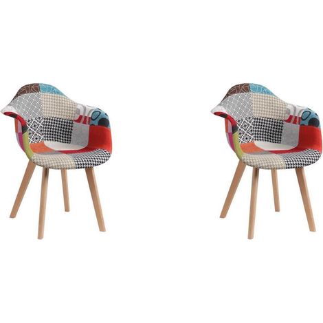 2er Esszimmerstühle Patchwork mit Armlehnen, Holzbeine, skandinavisch, rot (1/5)