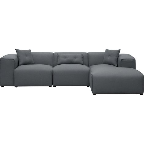Corner Sofa 3 Seater DOLVA Fabric Dark Grey Left Hand