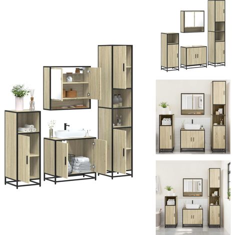 Ensemble de meubles de salle de bain 4 pcs chêne sonoma - Ensemble De Meubles De Salle De Bain - Ensembles De Meubles De Salle De Bain - Armoire De Salle De Bain - Armoire De Rangement De Salle De Bai (1/5)