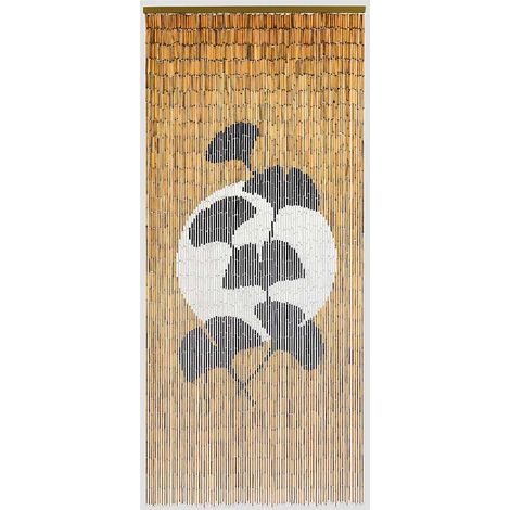 Rideau de porte en bambou peint – Dimensions 90 x 200 cm – Motif feuilles ginkgo – Décoration zen pour intérieur et extérieur – Morel
