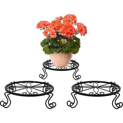 Lot de 3 supports en métal pour plantes 23cm Support robuste en fer antirouille pour intérieur ou extérieur Noir (1/5)