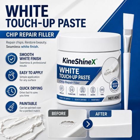 KineShineX Weiße Möbelreparaturpaste, 40 g, geeignet für Kratzer an Wänden, Schranktüren und Fußleisten. (1/5)