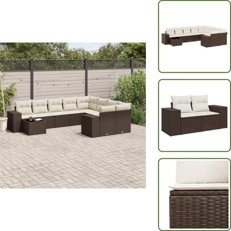 vidaXL Salon de jardin 10 pcs avec coussins marron résine tressée (1/5)