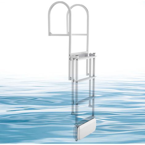 Échelle de Ponton 4 Marches Télescopique, Échelle de Baignade en Alliage d'Alu, Flotteur Auto-Relevable pour Lac, Bateau et Piscine, Charge Max. 227 kg, Marches Antidérapantes, Hauteur Réglable (1/5)