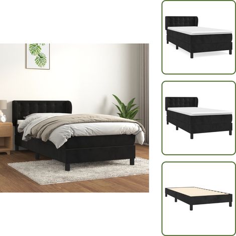 Sommier à lattes de lit avec matelas Noir 90x190 cm Velours - Lit Double - Lit Capitonné - Lit Velours - Literie - Chambre À Coucher (1/5)