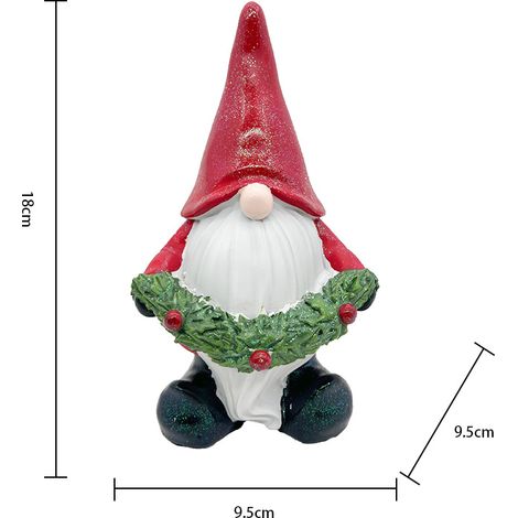 Statuette gnome de Noël en résine, figurine lutin tenant une couronne de houx, décoration de table, ornement festif pour intérieur, déco de fête de Noël (1/3)