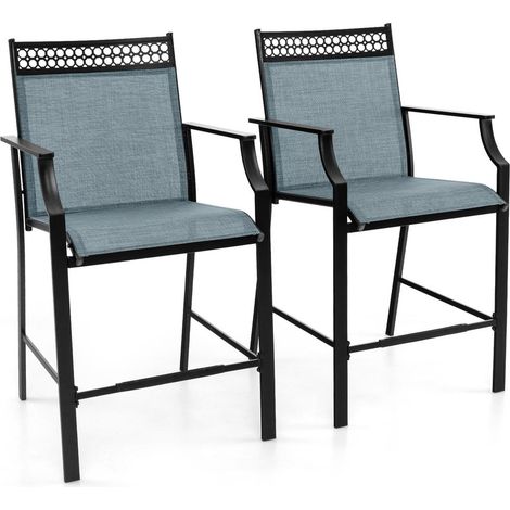 Assise confortable en extérieur, tabourets de bar bleus avec dossier incliné, hauteur 63,5 cm, pour café et balcon (1/5)