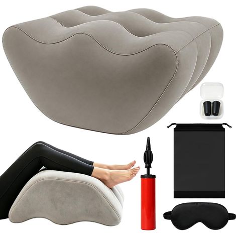 Coussin de Jambes Gonflable Coussin de Surélévation des Jambes Lit Maison Coussin Ergonomique en Forme de Cale 62 × 58 × 34 cm avec Pompe Sac de Rangement Masque de Nuit et Bouchons d'Oreilles Voyage (1/5)