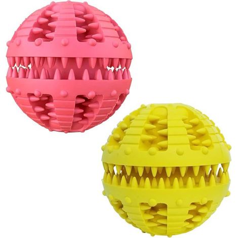 Ecleanfy - Lot de 2 balles pour chien et chat, balles à mâcher interactives pour l'entraînement et l'alimentation - jaune et rouge - 6 cm