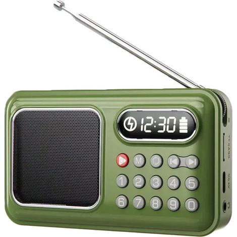 Mini radio FM de poche, récepteur radio portable rechargeable, haut-parleur Bluetooth sans fil, lecteur de musique USB avec carte TF et fonction de mémorisation en cas de coupure de courant (1/5)