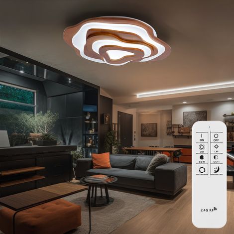 Deckenlampe Leuchte Schlafzimmerleuchte Fernbedienung CCT Tageslichtlampe Holzleuchte, Metall, braun opal, LED 40 W 1600 lm 2700-6500 K warmweiß-kaltweiß, LxBxH 58x50x10 cm (1/5)