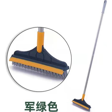 Cepillo triangular de cerdas rígidas y mango largo para limpiar rincones y grietas, ideal para el baño. Cepillo rascador para una limpieza óptima del suelo, color amarillo verdoso. (1/5)