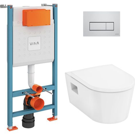 Vitra V-Fix Core Pack WC bâti-support + WC sans bride Hansgrohe EluPuraS + Abattant SoftClose + Plaque chrome (VFIXPURA8) (1/5)