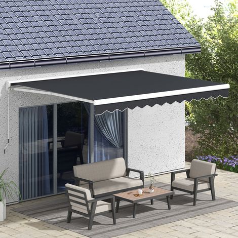 Store banne électrique 395x300 cm gris en aluminium avec télécommande, manivelle et inclinaison réglable (1/4)