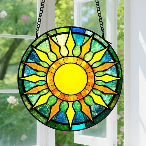 Suspension en vitrail, attrape-soleil unique en verre artistique, décoration intérieure colorée, cadeau Fête des Mères, Noël pour femme, homme 16 cm (1/5)