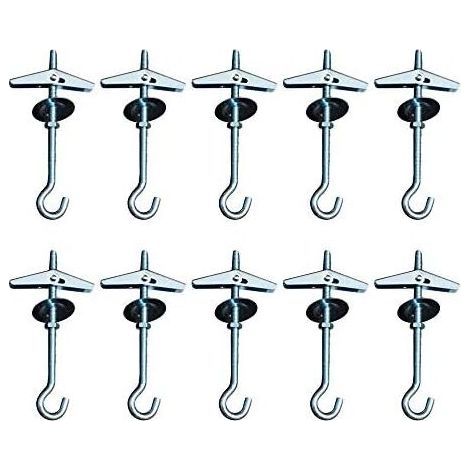9cm Heavy Duty Ceiling Hooks Swag Hanging Toggle Hooks Bolt Wing Hook, for Ceiling Installation Hanging Plants Wall Mounting Orchid Hooks (10) (1/5)