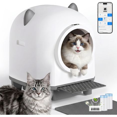 Litiere Chat Autonettoyante, Design Oreilles, Espace 90 L, App (1/5)