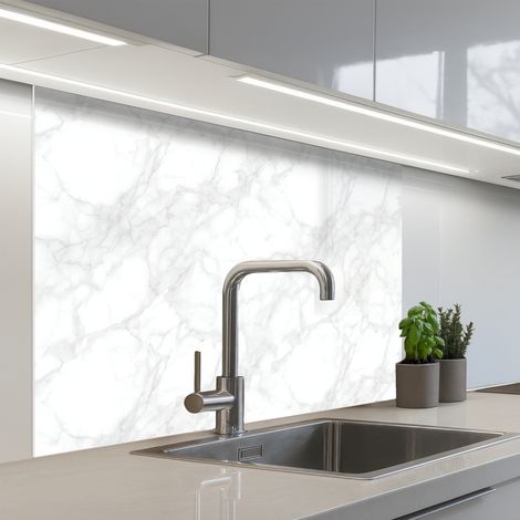 Kitchen Splashback Minimalist - White - Gray veins 100x80 cm