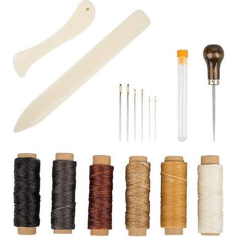 16pcs-cuir Outils Kit De Rparation La Main Artisanat Cuir Fil Cir 8 Couleur Avec Aiguilles Coudre Ciseaux Ruban Mesurer Pour Cuir De Couture Ch (1/5)
