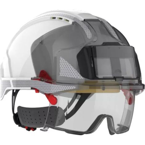 Casco da cantiere ventilato porta badge con sovraocchiali integrati e bande riflettenti EVO VISTAlens JSP SAFETY Bianco Unico (1/5)