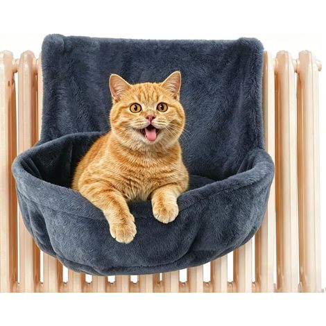 Katzenbett mit Heizkörper – 1 Stück – Weicher, dunkelgrauer Plüsch – Beheizbare Hängematte – Für alle wärmeliebenden Katzen – 45 x 30 x 42 cm (1/5)