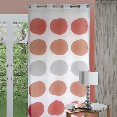 Voilage à motif de gros pois Rouge Orangé 135x240 cm