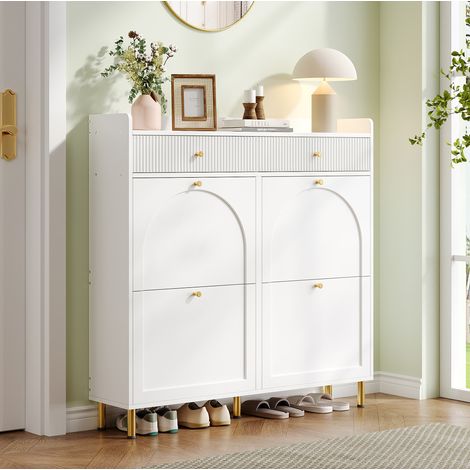 Mobile portascarpe 106,5x25x105,5 cm MDF e pannelli bianchi, 4 ribalte – MEUBLIV (1/5)