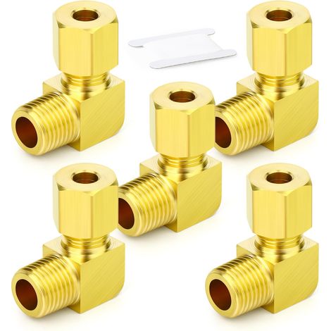 5 pièces raccords de tuyaux à compression en laiton, diamètre extérieur du tuyau 8 mm x filetage BSP 3/8" raccord union à compression mâle coudé à 90 degrés (1/5)