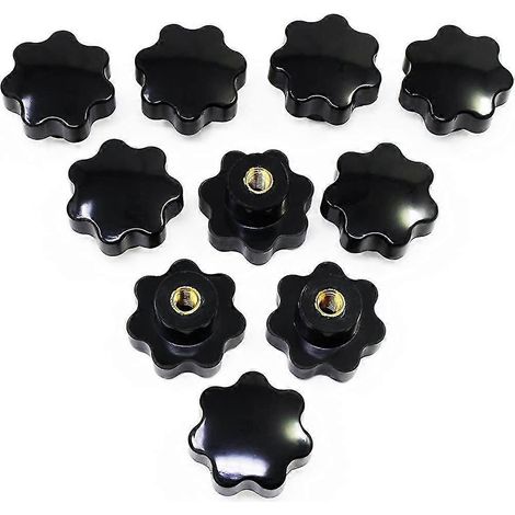 Boutons en étoile M8. Molette moletée à filetage femelle. Poignée de serrage en plastique noir. (1/5)