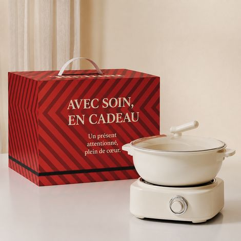Cuiseur électrique multifonction détachable pour fondue mijoté 3-4 personnes blanc crème coffret cadeau 28,5 × 28,5 × 22,7 cm 3 kg – Livraison gratuite (1/5)