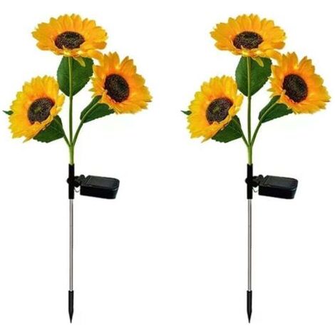Lot de 2 Lumières Solaires Décoratives Tournesol - Fleurs LED sur Piquet pour Jardin - Étanches