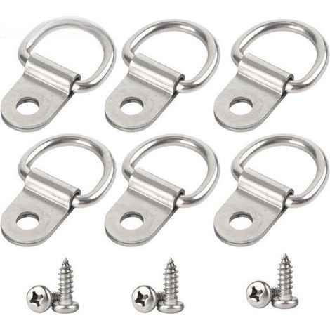 Anillo de amarre con soportes y tornillos (paquete de 6), 4,5 x 3,8 cm, Sujetador de acero inoxidable para asegurar barcos, carga, Doble orificio (1/5)