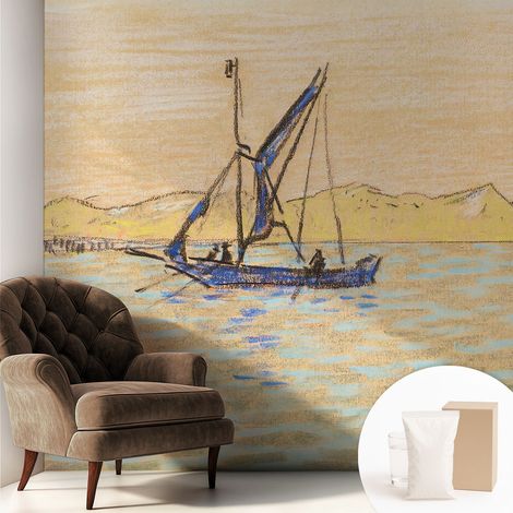 Papier peint intissé pour salon chambre à coucher peint imprimé Installation facile - Colle incluse gratuite Calme marin 250x250 cm (1/5)