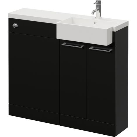 Napoli 250 Matt Black 1000mm 2 Door Vanity Unit Toilet Suite with Right Hand Square Rico Semi Recessed Basin - 1000mm - Chrome 160mm HandleWithout Kingston Toilet Pan
