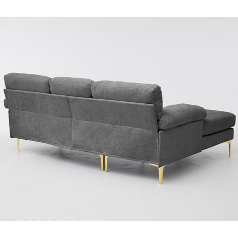 Divano angolare L 3 posti 187,5 cm in ciniglia grigia con chaise longue reversibile (1/5)