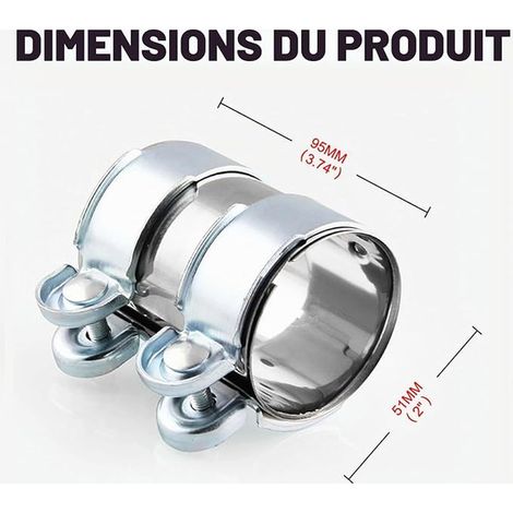 Clamping Clamp 50mmx95mm Stainless Steel Exhaust Pipe Double Clamp Fitting Exhaust Pipe Universal Exhaust Pipe (1/2)