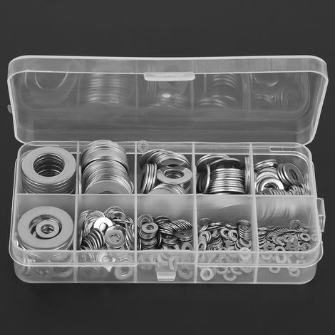 Flache Unterlegscheiben aus Edelstahl, Packung mit 580 Stück, Schrauben und Muttern M2, M2,5, M3, M4, M5, M6, M8, M10, M12, flache Dichtung (1/4)