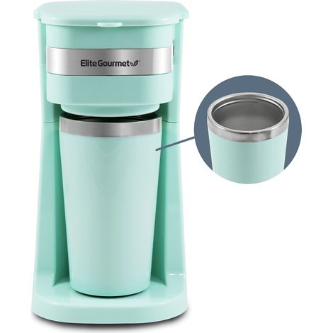Cafetiere compacte pour une personne avec gobelet isotherme de 400 ml, acier inoxydable, compatible cafe moulu, filtre reutilisable, menthe (1/5)