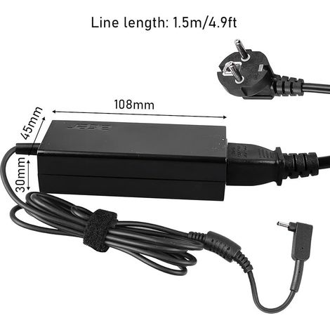 Bloc d'alimentation 45 W pour ordinateur portable Acer - Câble de charge avec queue de fleur de prunier - Câble EU pour Acer Aspire A315-23 A315-24P A315-35 A317-53 A317-54 A317-55P A115-32 A314-22 (1/4)