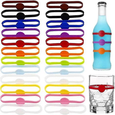 24 marque-verres en silicone, étiquettes pour verres à vin, verres de fête, tasses et canettes, marque-verres pour boissons - DF (1/5)