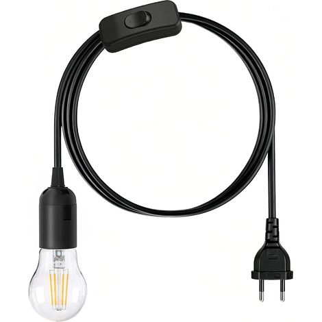 Kit de suspension lumineuse E27 avec interrupteur, cordon suspendu à prise de 2 m, douille pour ampoule Edison DIY pour décoration intérieure, ampoule fournie, noir (1/4)