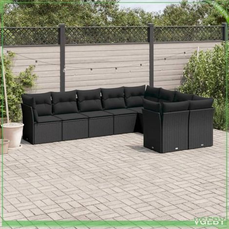 Salon de jardin 9 pcs - Modèle 3250004 - Résine tressée noir - Coussins déhoussables - Rangement sous assise (1/3)