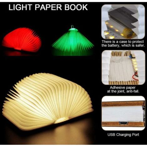 Lampe Livre - LED Rechargeable USB - Pliable Magnétique En Bois - Pour Bureau Chevet Décoration Intérieure - 1 Pièce (1/5)