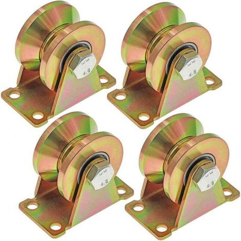4 Pcs Roue gorge V, roues pour portail coulissant 50mm, roues en acier avec rainure en V, pour portail coulissant, porte d'usine, porte d'allée，HANBING (1/5)