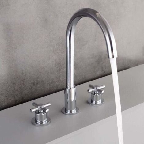 Ensemble de robinet de lavabo 3 trous séparé – Corps en laiton, design à deux poignées, modèle A argent (1/2)