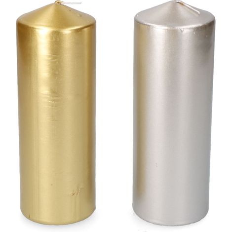 BigBuy Home Bougie Or Argent Ø 7 x 20 cm 1 Pièce (1/5)