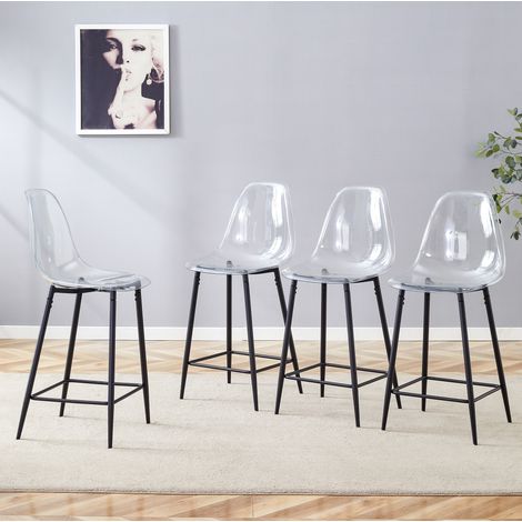 Tabourets de bar transparents, lot de 4, structure métal noire, 101,6 x 50,8 x 43 cm (1/5)