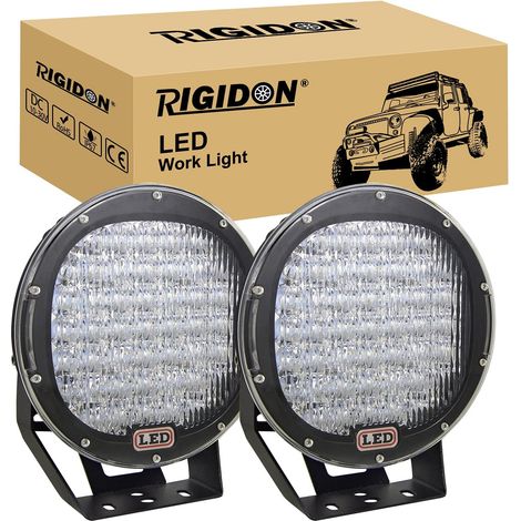 2x lampe de phare led, noir 9 pouces 225W feux de travail, flood  12V 24V, étanche, 6000K blanc, rond, headlight, feu antibrouillard, pour offroad Véhicule Voiture camions SUV ATV 4x4 bateau (1/5)