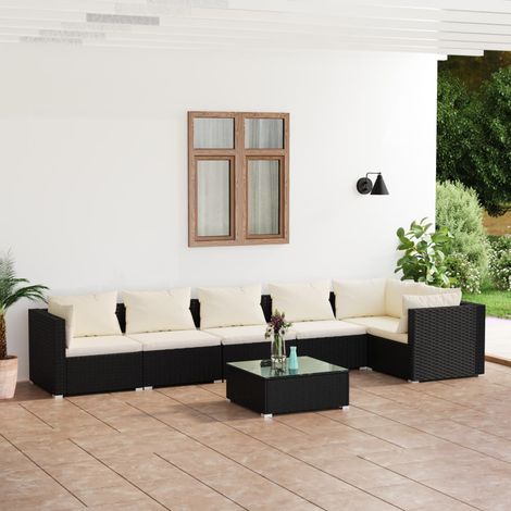 7-tlg. Garten-Lounge-Set mit Kissen Poly Rattan Schwarz (1/5)