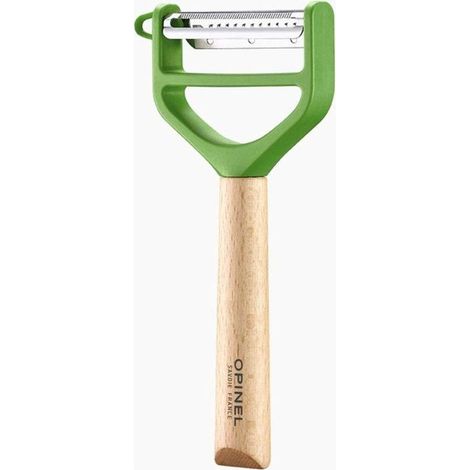 Opinel - Pelapatate T-DUO - Manico in Legno di Faggio - Doppia Lama in Acciaio Inossidabile - Pelapatate per Verdure, Preparazione a Julienne - Ideale per Destri e Mancini - Verde (1/2)